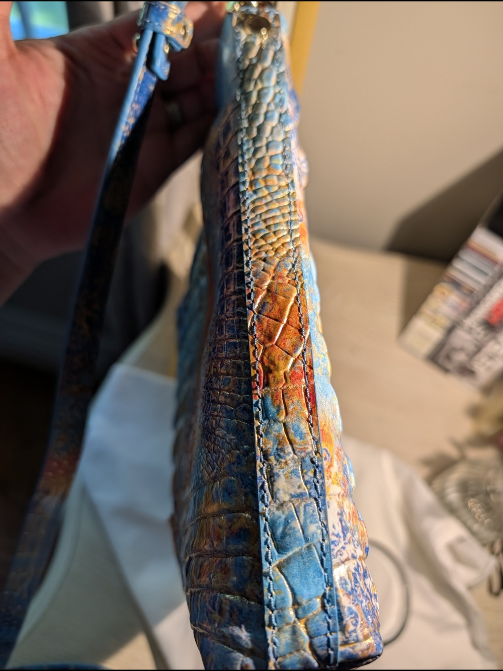 Brahmin Blue Multi Croc-Embossed Leather Shoulder Bag - Picture 16 of 16